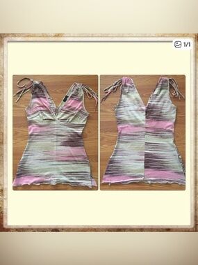 Striped V-Neck Tie-Shoulder Camisole in Pink Cream and Brown